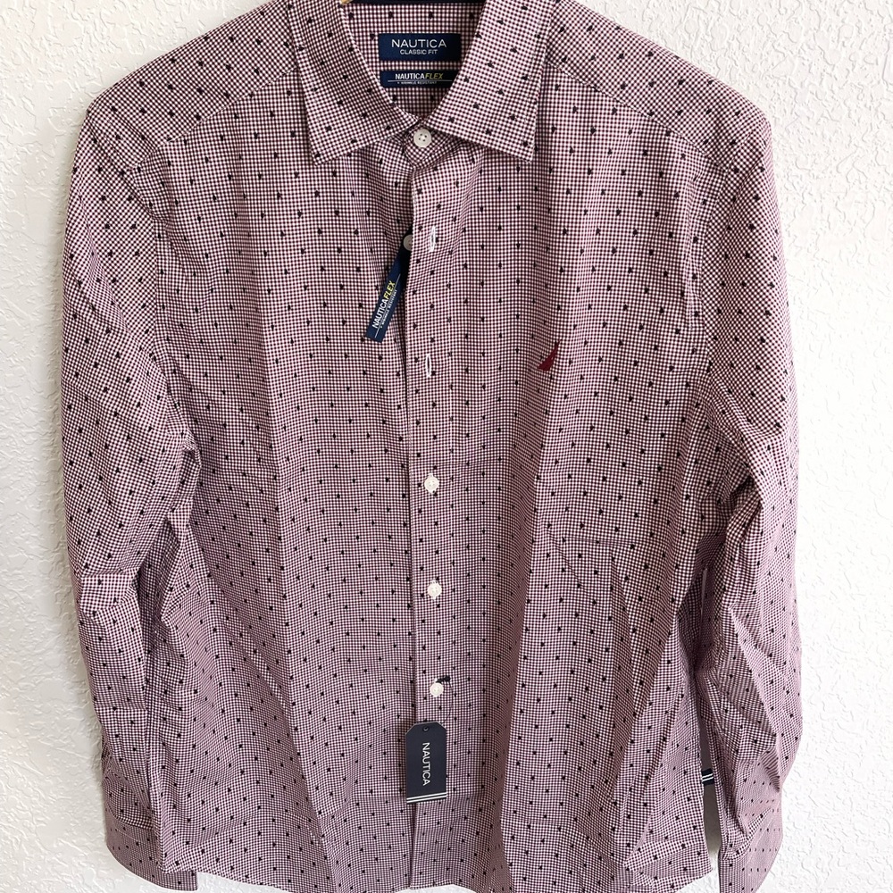 Nautica mens small long sleeve shirt wrinkle resistant brand new